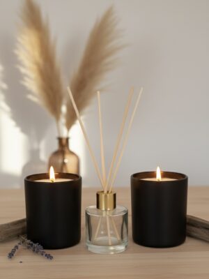 Luxury Candle Gift Set for Home Decor | 2 Soy Wax Scented Candles (Oud Rose & Sandalwood Lavender) + Lemongrass Reed Diffuser | Aromatherapy Spa Gift Box for Diwali, Birthday, Anniversary