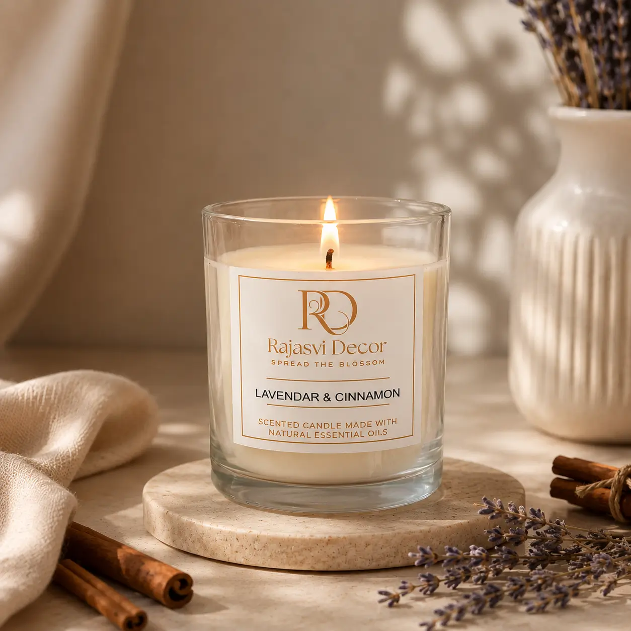 Lavender & Cinnamon Scented Soy Wax Candle - Image 2