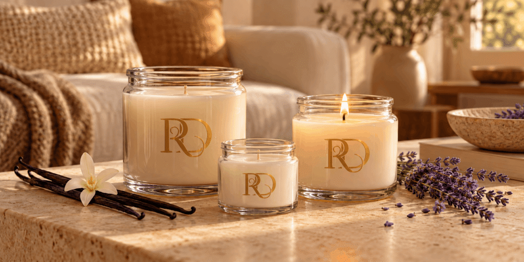 Glass jar candles with vanilla and lavender